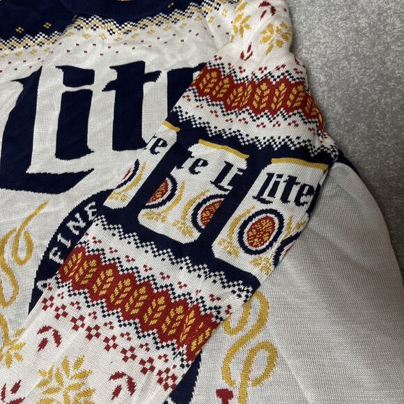 Miller Lite Sweater Mens Medium Fair Isle Geometric Christmas Drinking Beer - Picture 3 of 7
